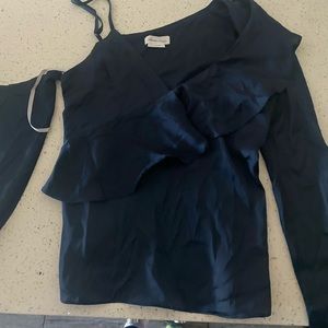 Lovers and Friends Ruffle Silk Navy Blue Top